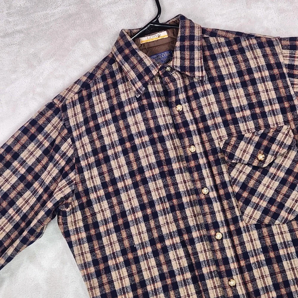 Vintage Pendleton Shirt Mens Medium Blue Plaid Wool Elbow Patch Made USA